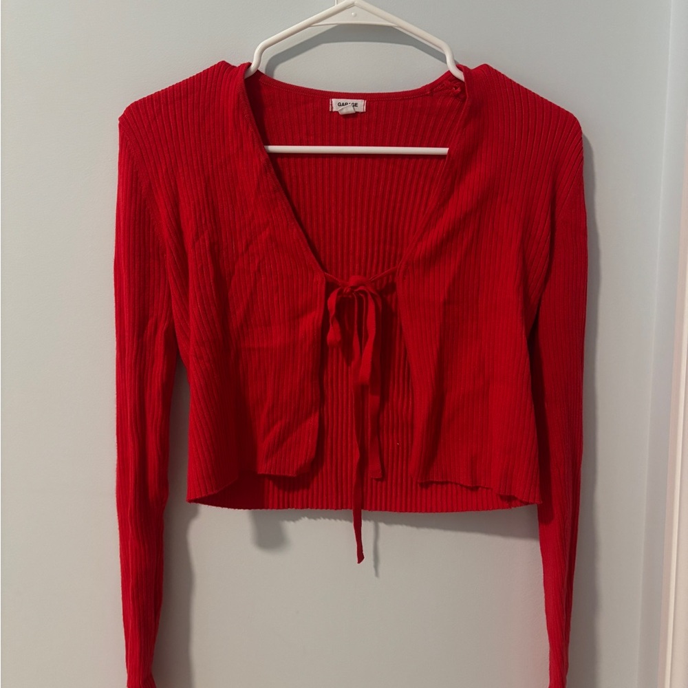 Garage Red Tie-Front Sweater Blouse